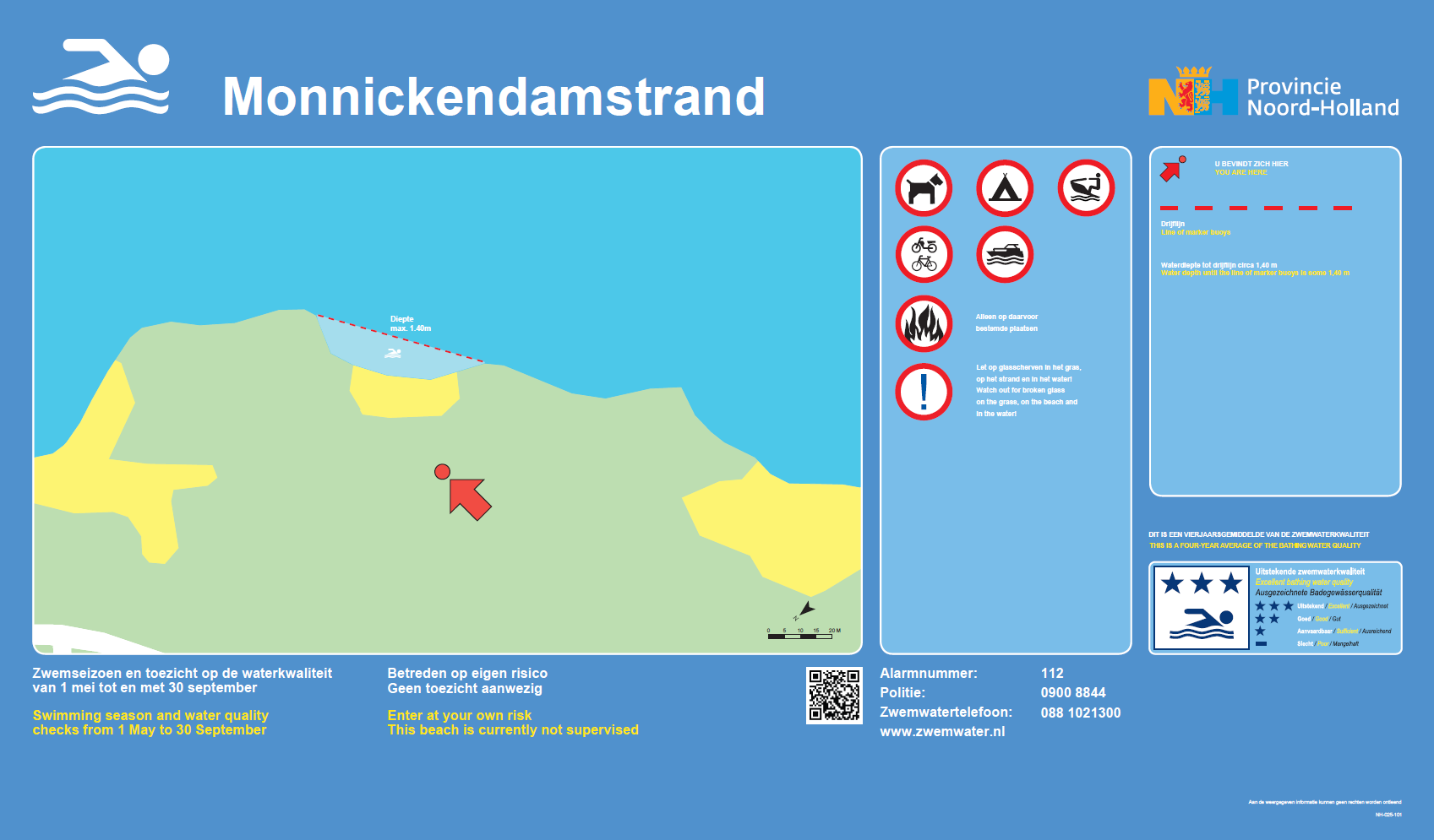 Het informatiebord bij zwemlocatie Monnickendamstrand