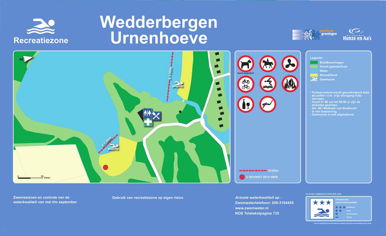 Het informatiebord bij zwemlocatie Wedderbergen Urnenhoeve, Wedde