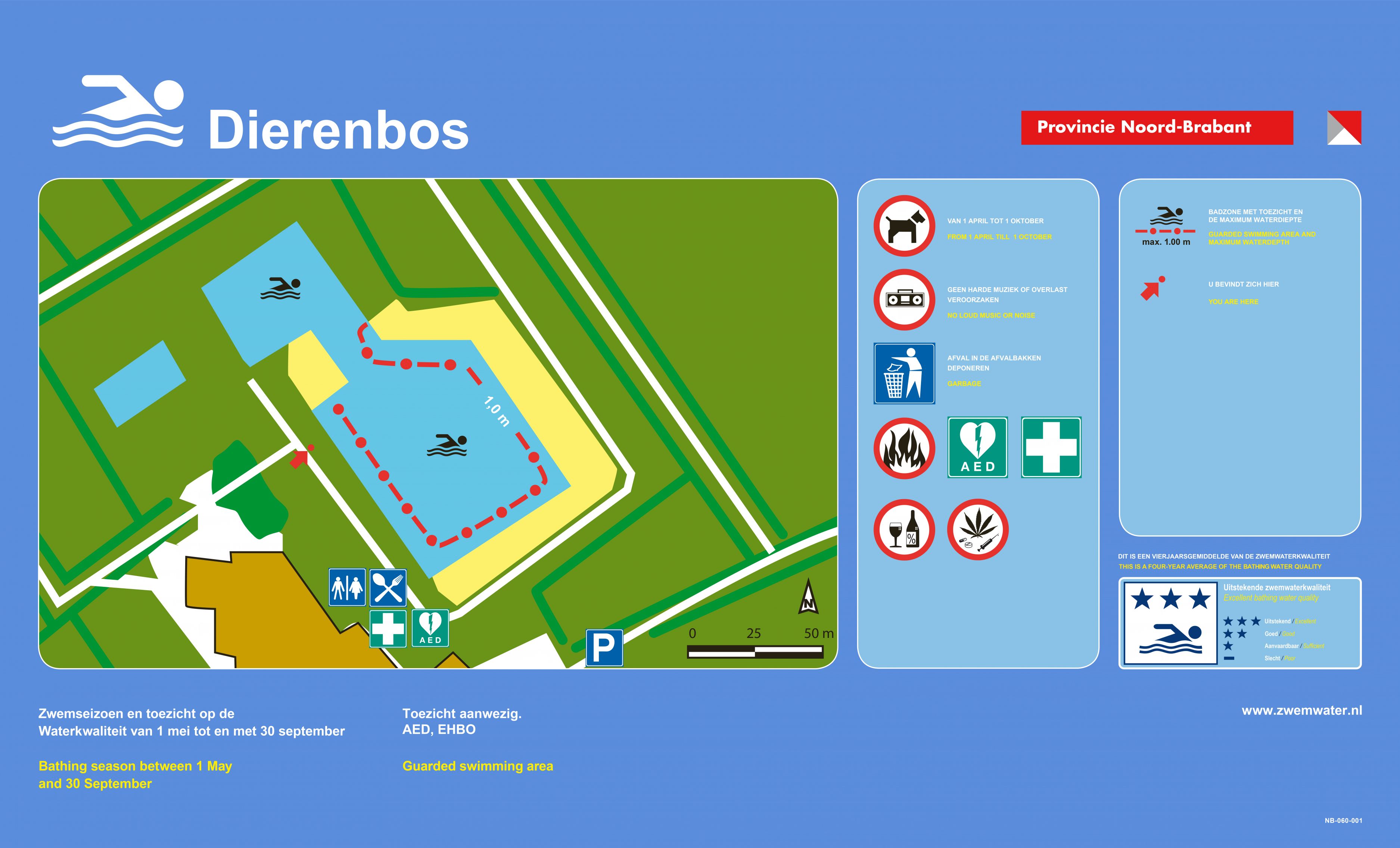 Het informatiebord bij zwemlocatie Vinkeloord Dierenbos, Noordoostelijke Zijde Zwemzone