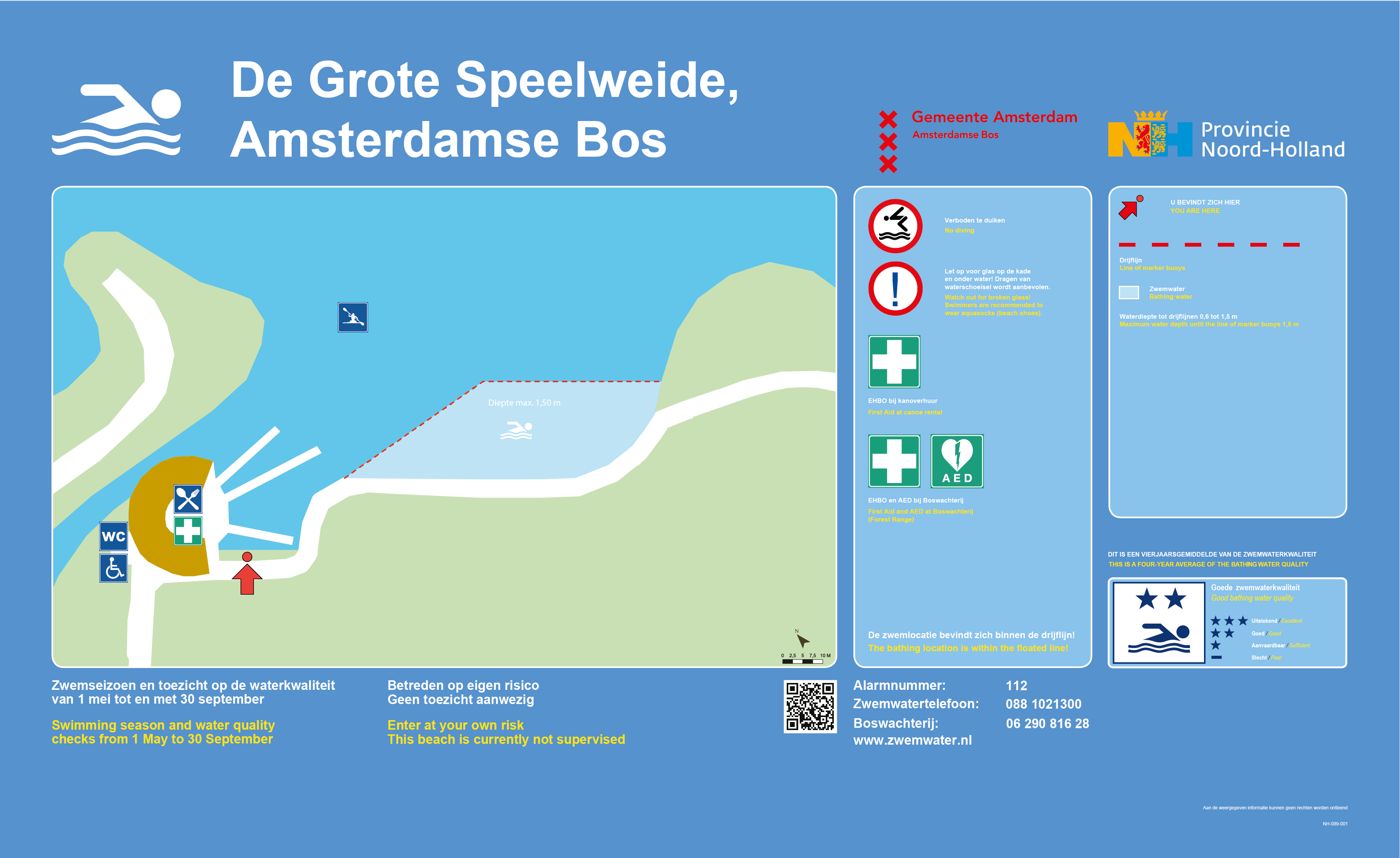 Het informatiebord bij zwemlocatie De Grote Speelweide, Amsterdamse bos