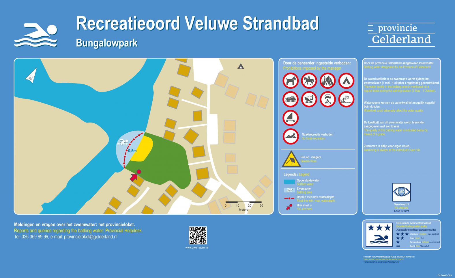 Het informatiebord bij zwemlocatie Veluwe Strandbad Bungalowpark