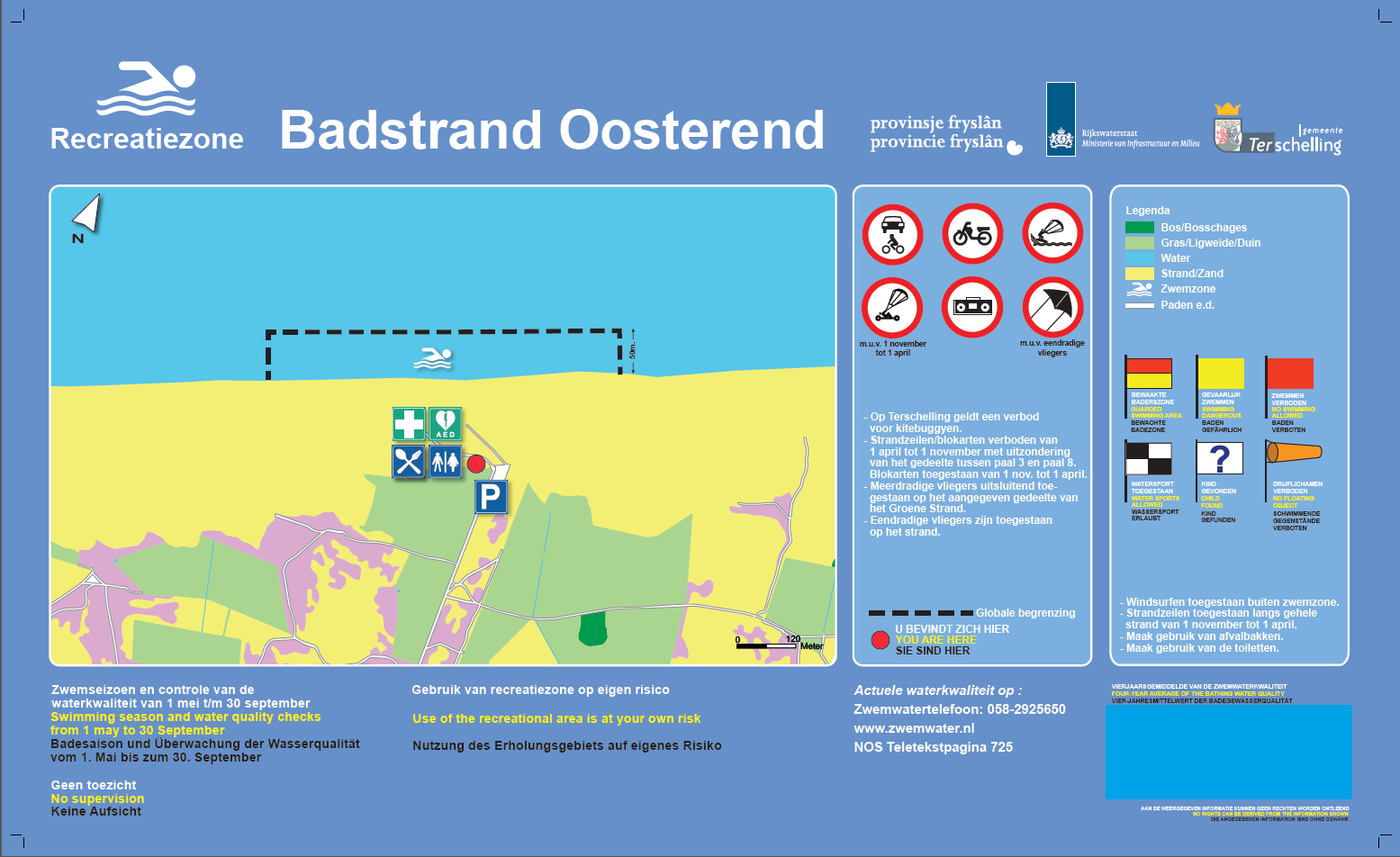 Het informatiebord bij zwemlocatie Badstrand Oosterend