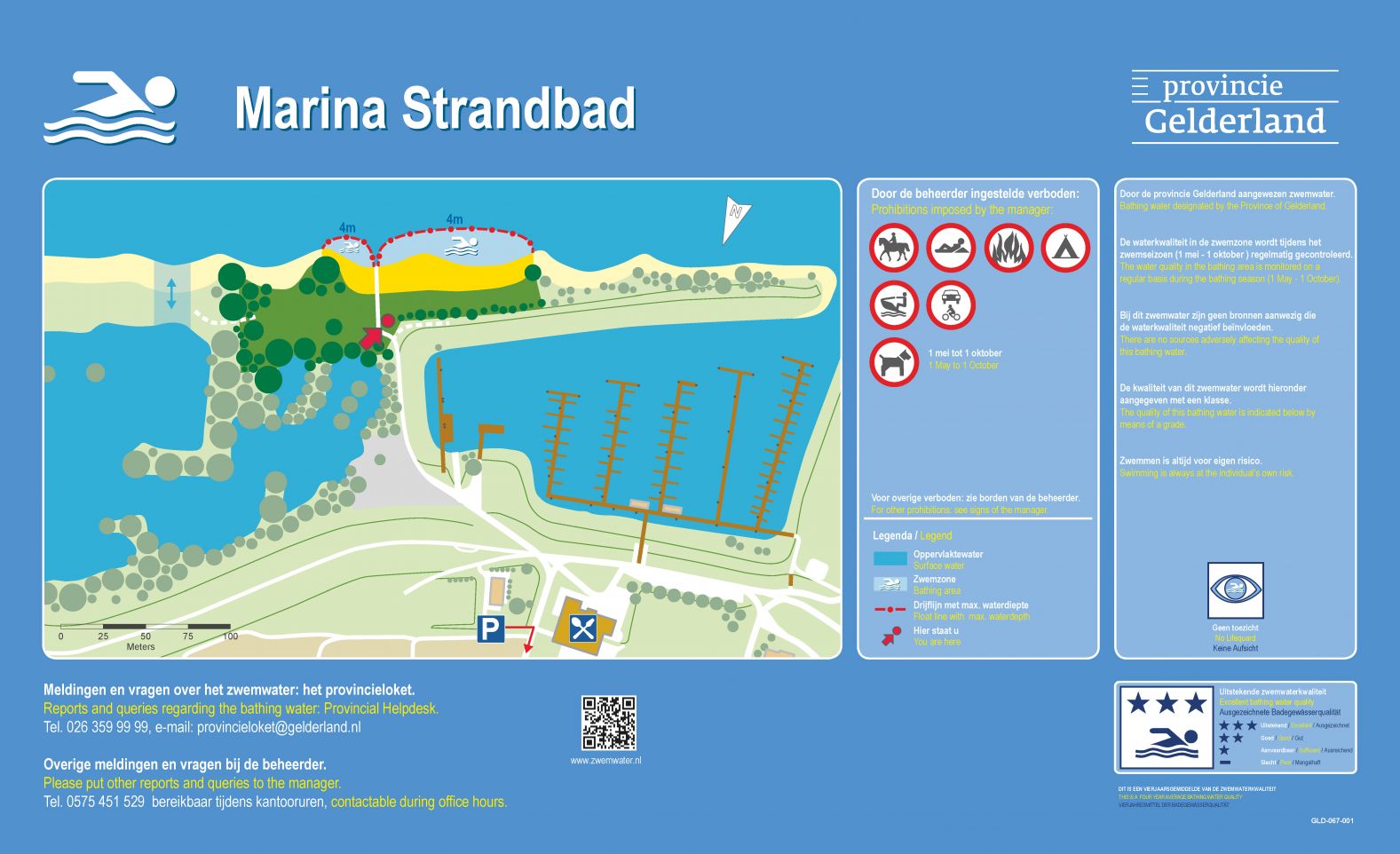 Het informatiebord bij zwemlocatie Marina Strandbad