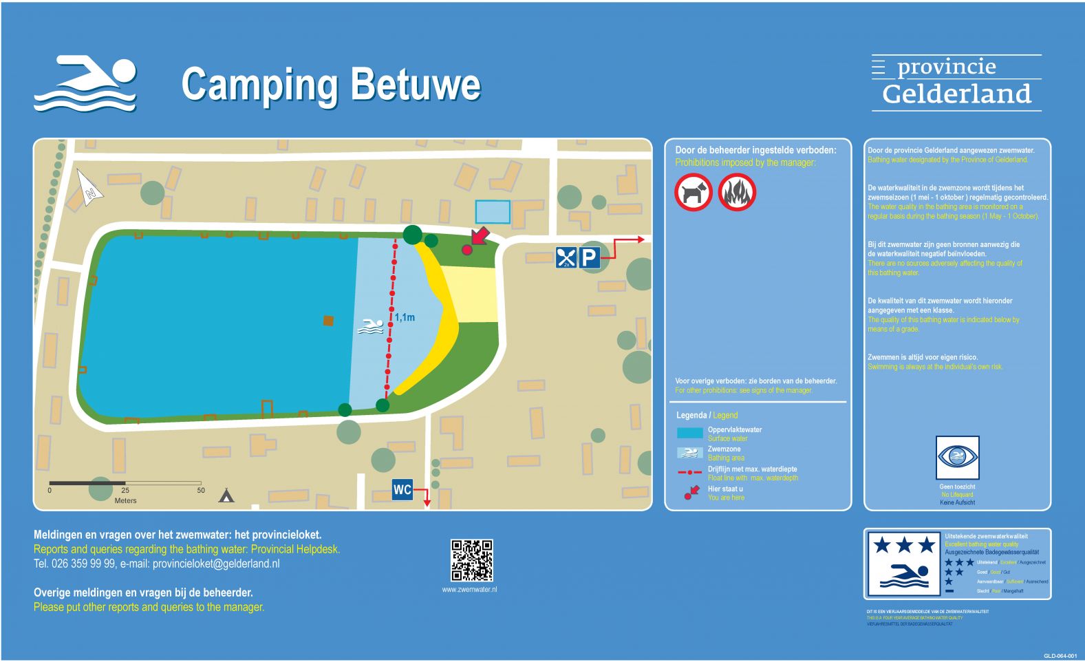 Het informatiebord bij zwemlocatie Camping Betuwe