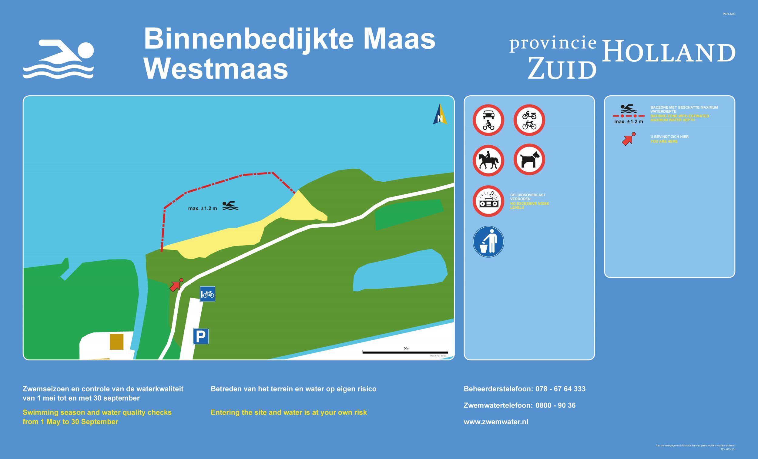 Het informatiebord bij zwemlocatie Binnenbedijkte Maas Westmaas