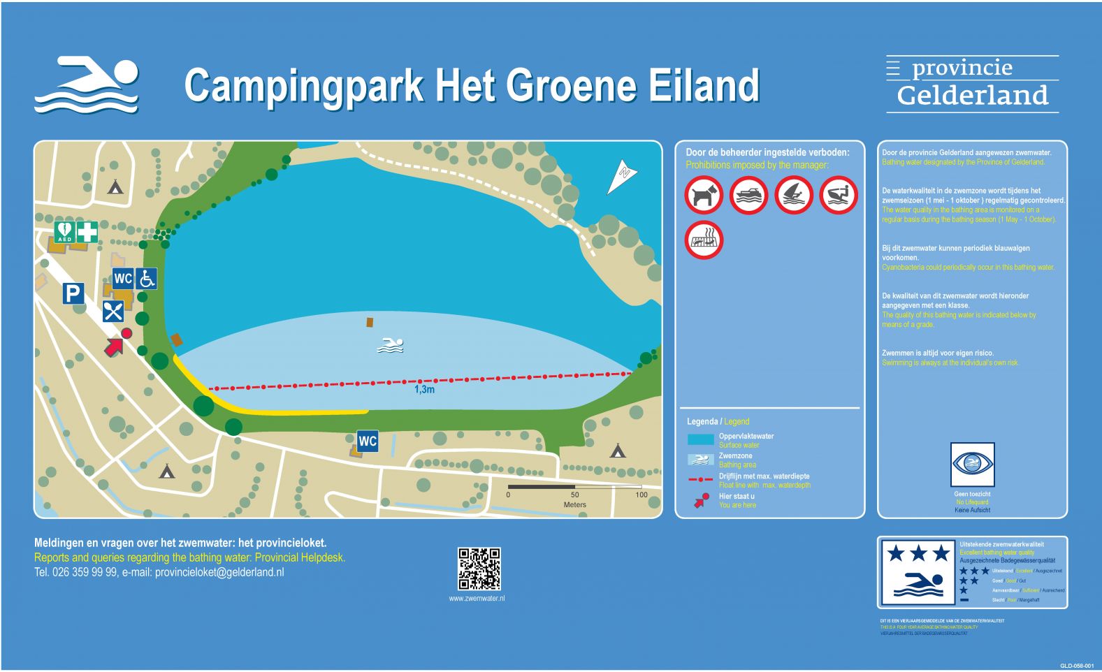 Het informatiebord bij zwemlocatie De Gouden Ham Camping het Groene Eiland