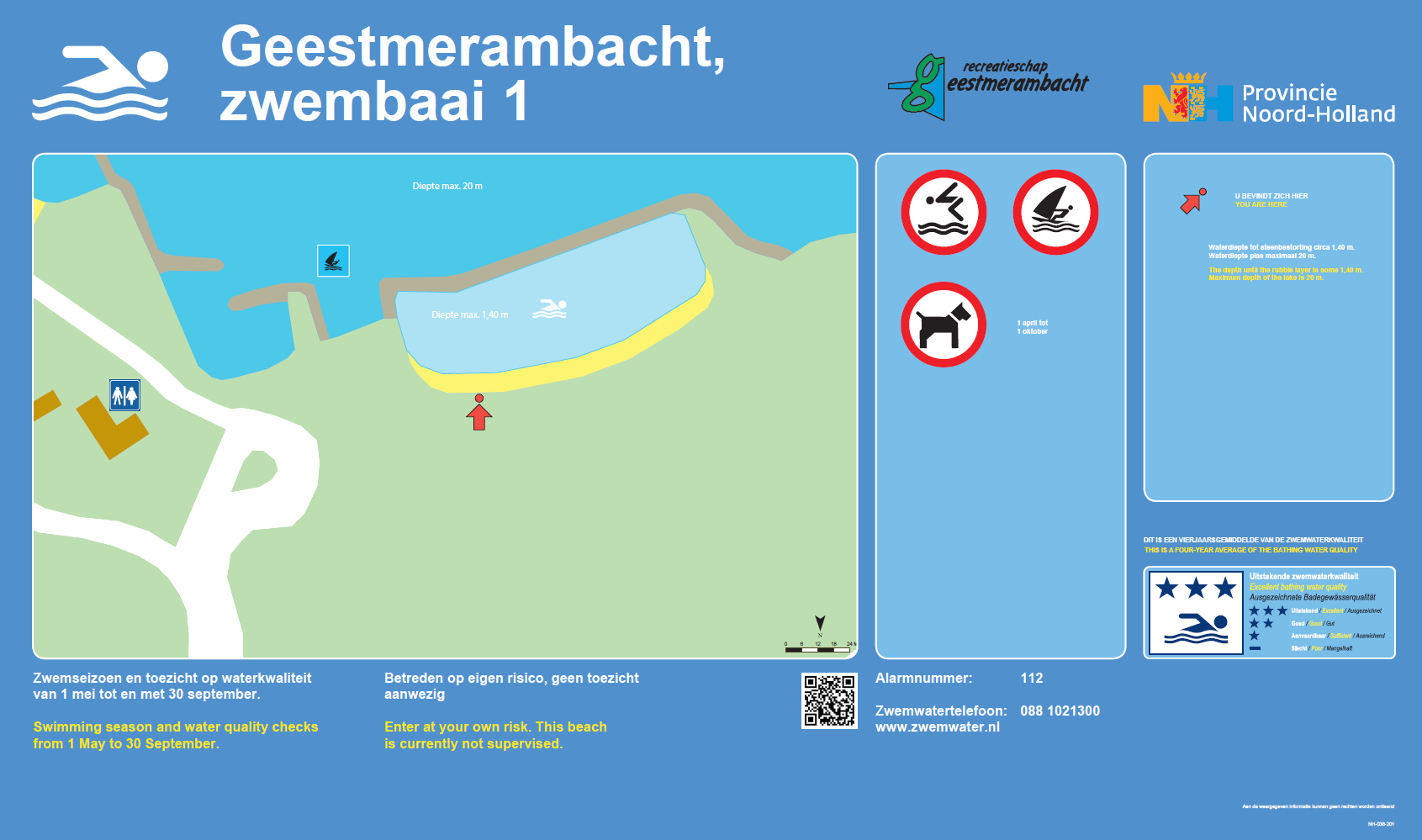 Het informatiebord bij zwemlocatie Geestmerambacht, Zwembaai 1
