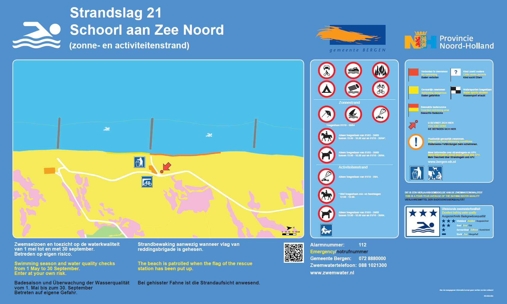 Het informatiebord bij zwemlocatie Schoorl aan Zee Noord, Strandslag 21
