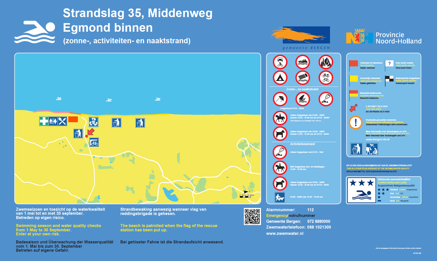 Het informatiebord bij zwemlocatie Middenweg, Egmond binnen, Strandslag 35