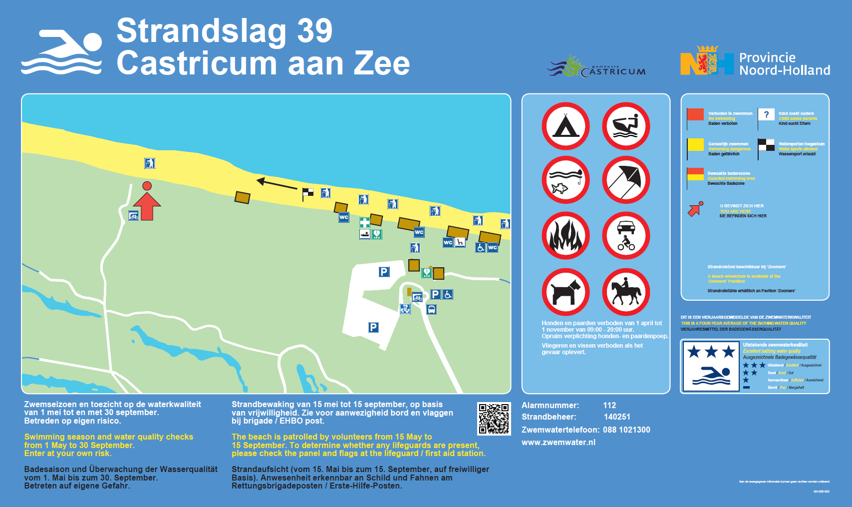 The information board at the swimming location Castricum aan Zee, Stille Strand, Strandslag 39