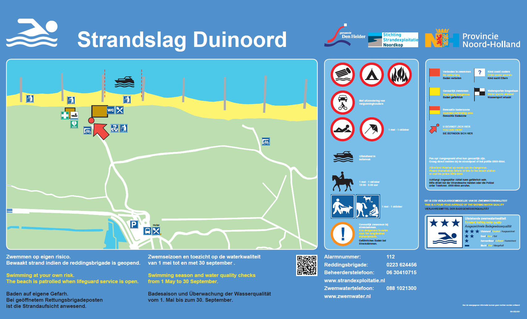 The information board at the swimming location Huisduinen, Strandslag Duinoord