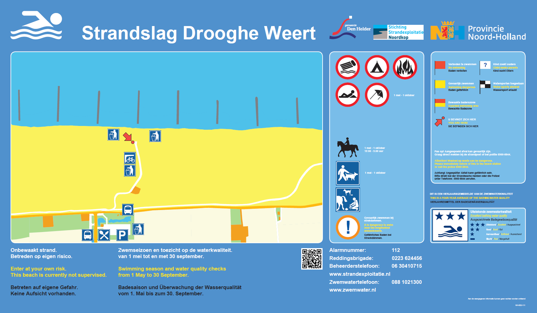 Het informatiebord bij zwemlocatie Julianadorp, Strandslag Drooghe Weert
