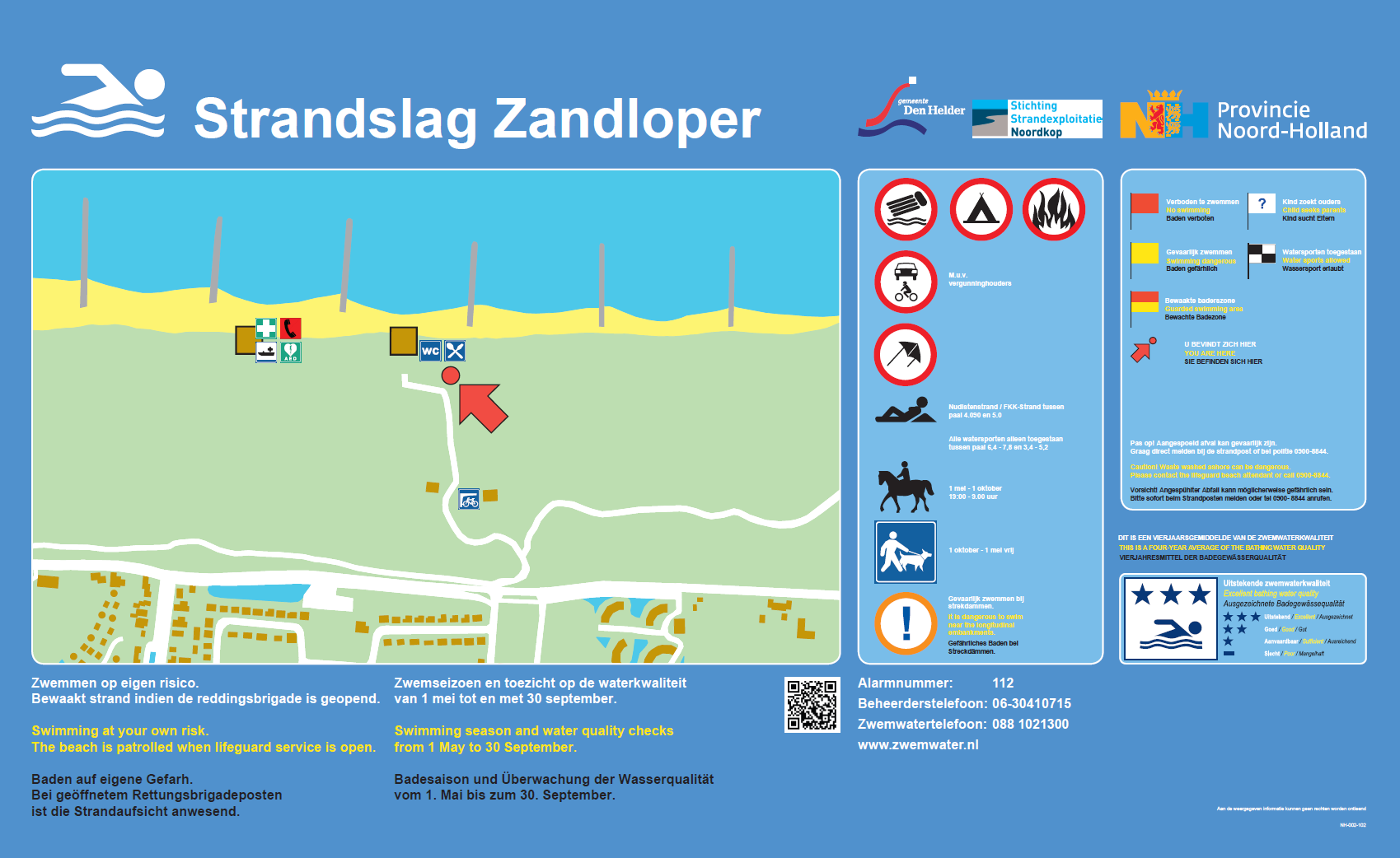 Het informatiebord bij zwemlocatie Julianadorp, Strandslag Zandloper