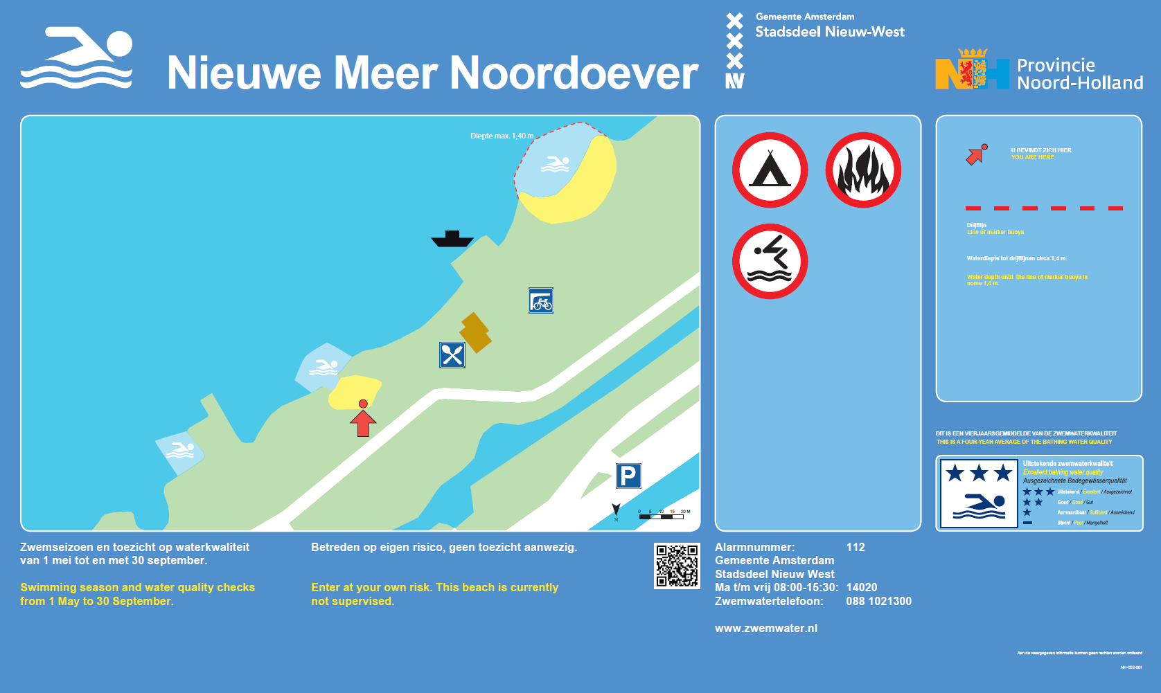 Het informatiebord bij zwemlocatie Nieuwe Meer, Noordoever