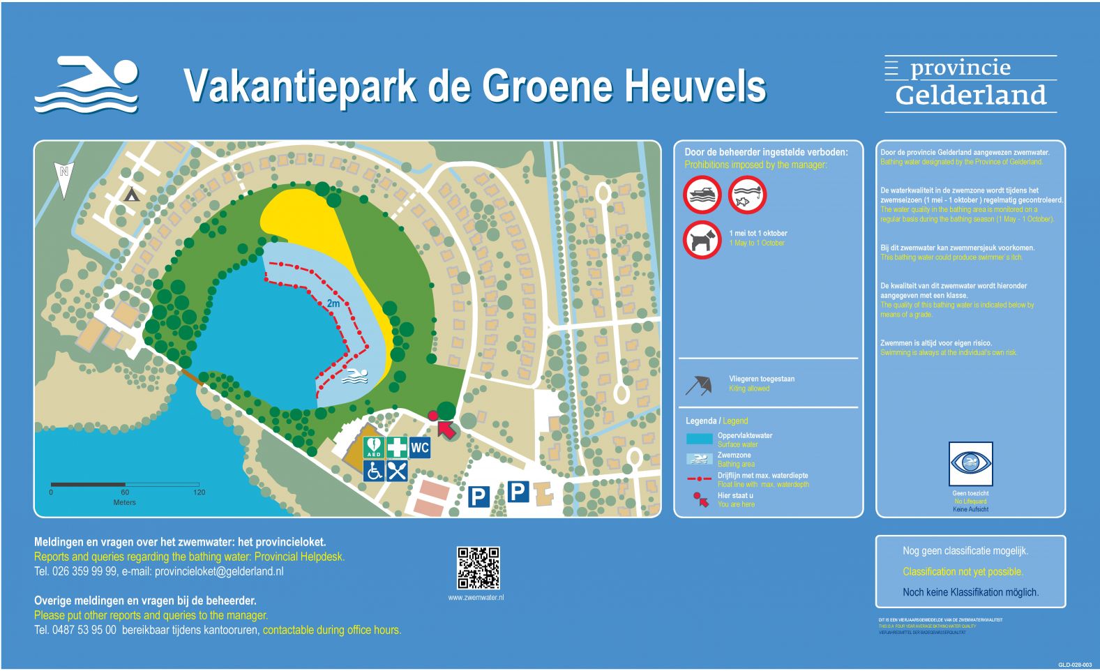 Het informatiebord bij zwemlocatie Vakantiepark De Groene Heuvels