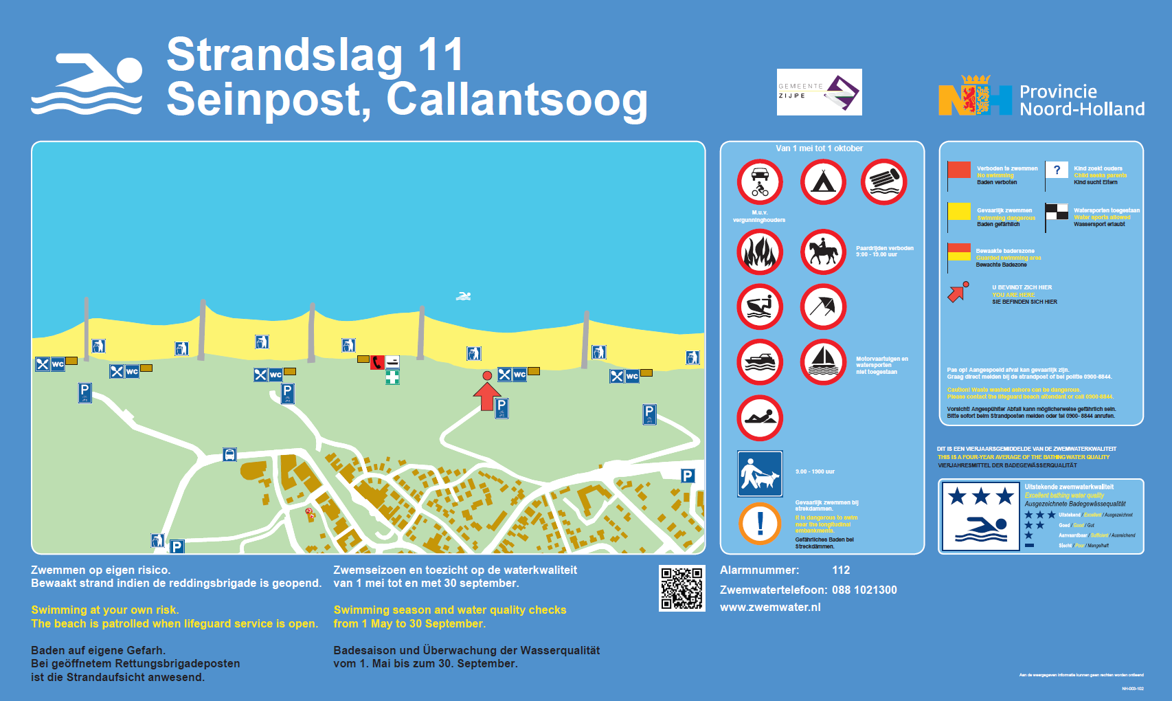 The information board at the swimming location Callantsoog, Strandslag 11 Seinpost