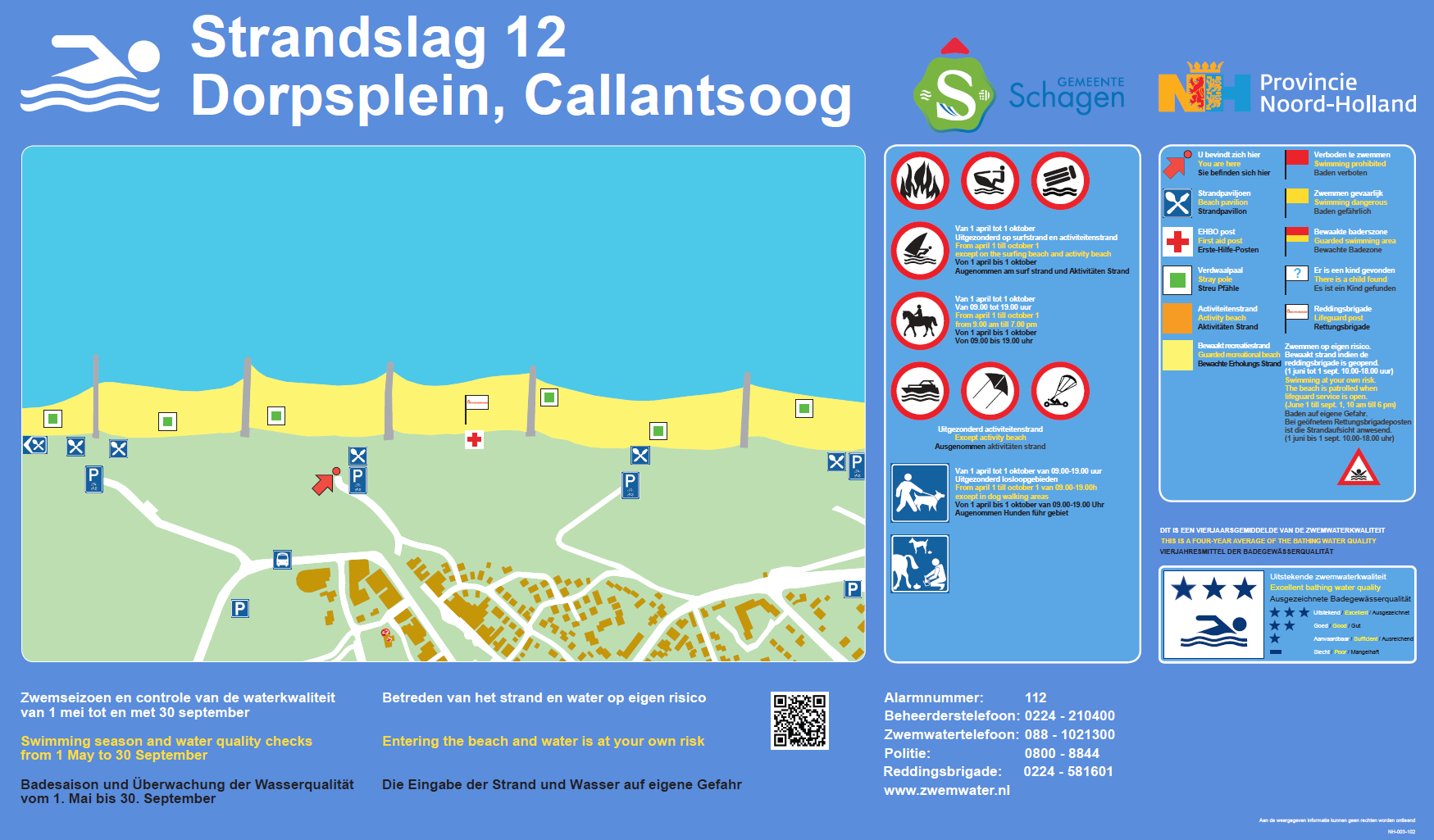 The information board at the swimming location Callantsoog, Strandslag 12 Dorpsplein