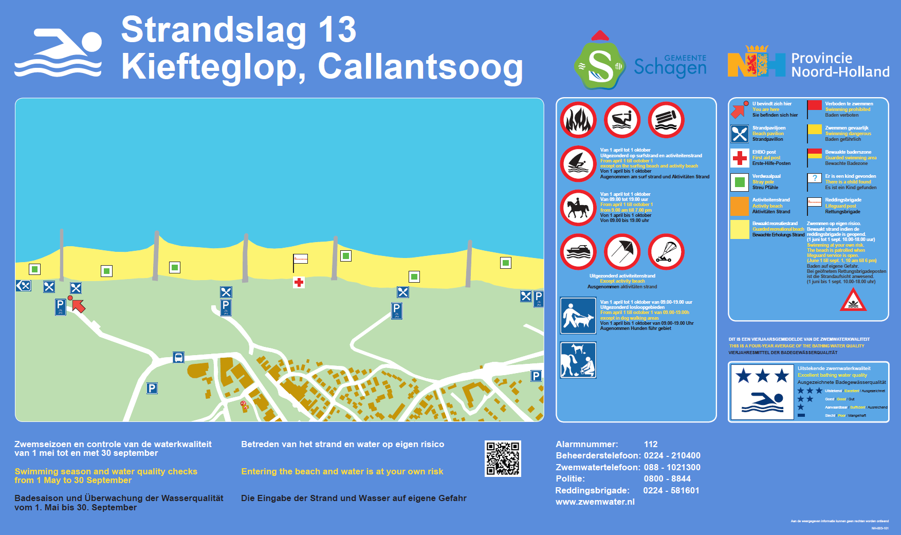 The information board at the swimming location Callantsoog, Strandslag 13 Kiefteglop