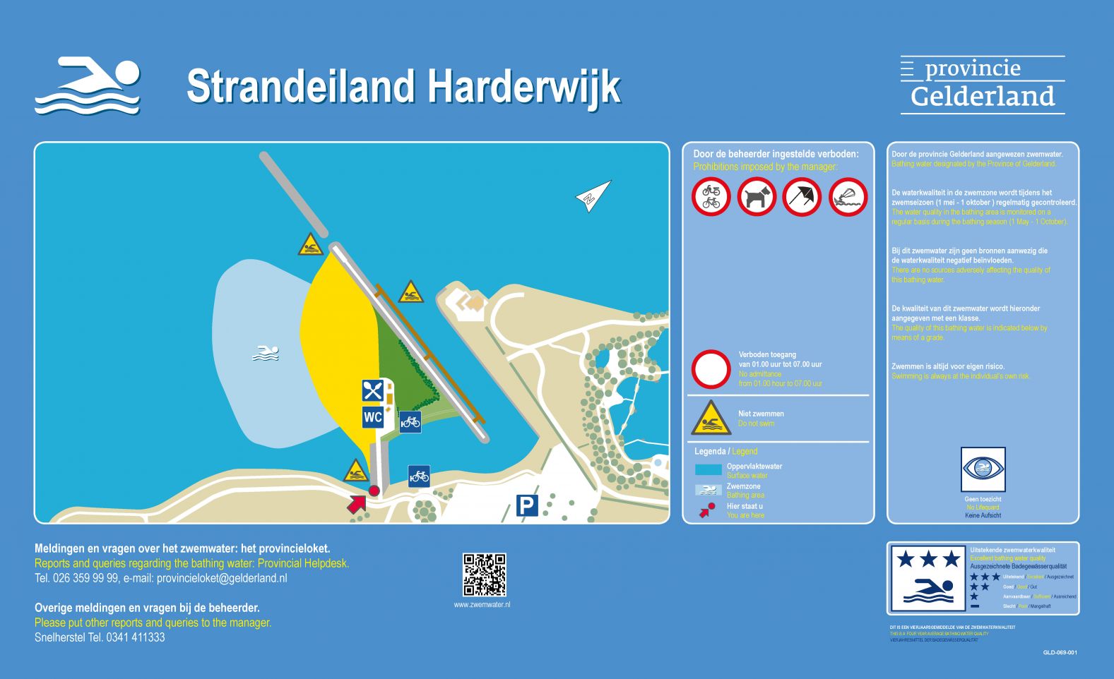 Het informatiebord bij zwemlocatie Strandeiland Harderwijk
