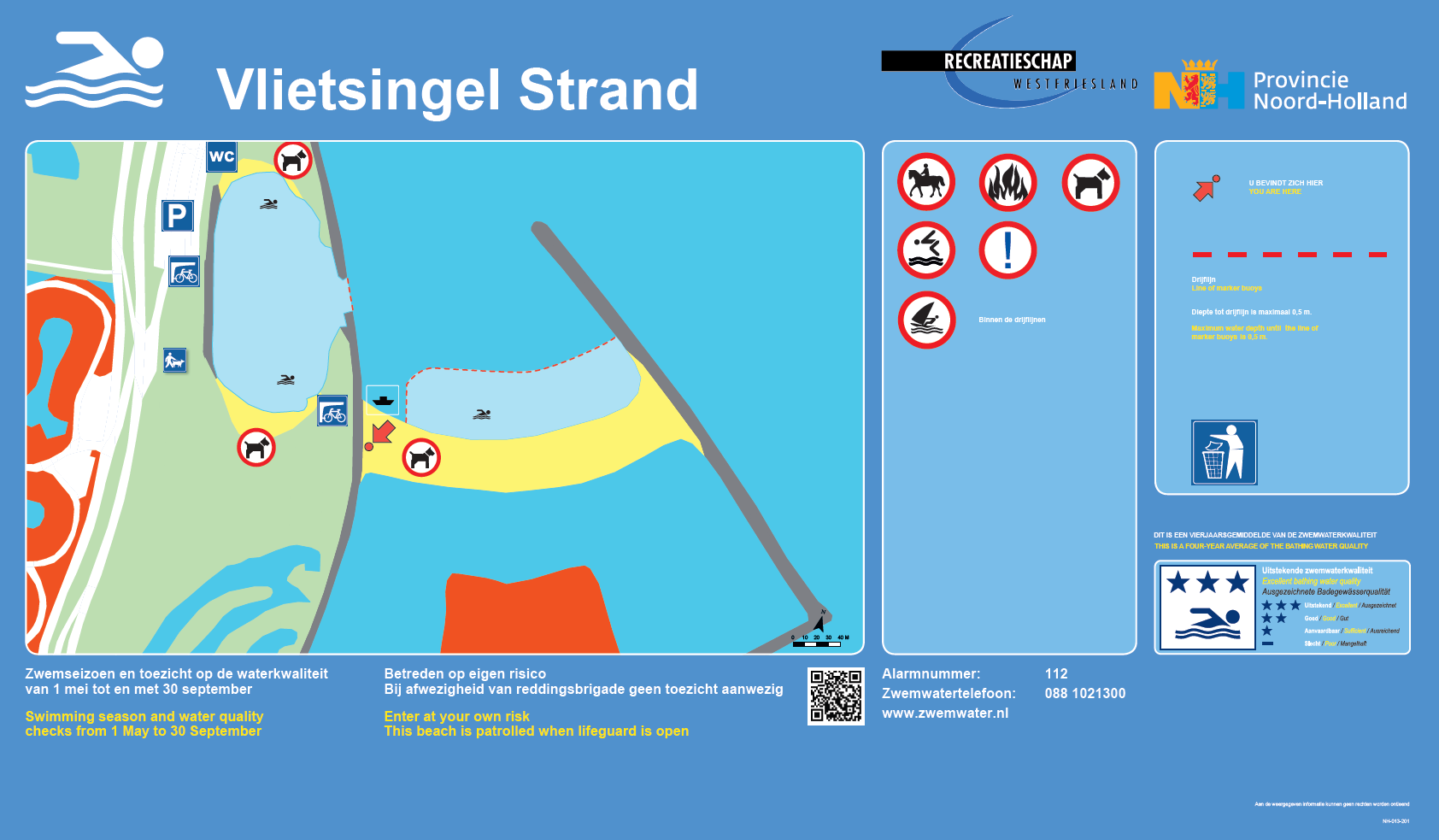 Het informatiebord bij zwemlocatie Vooroever Vlietsingel strand