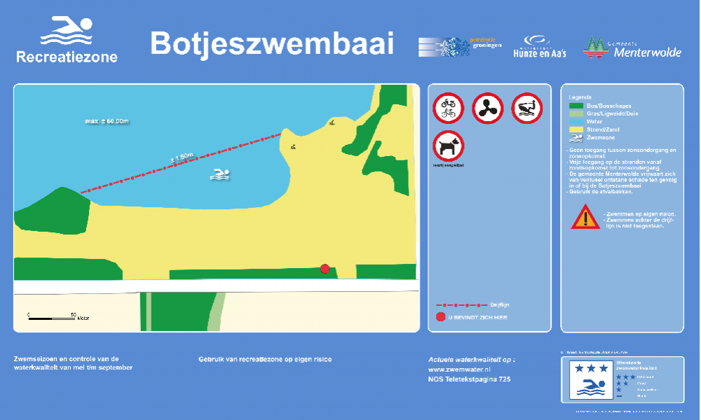The information board at the swimming location Botjeszwembaai