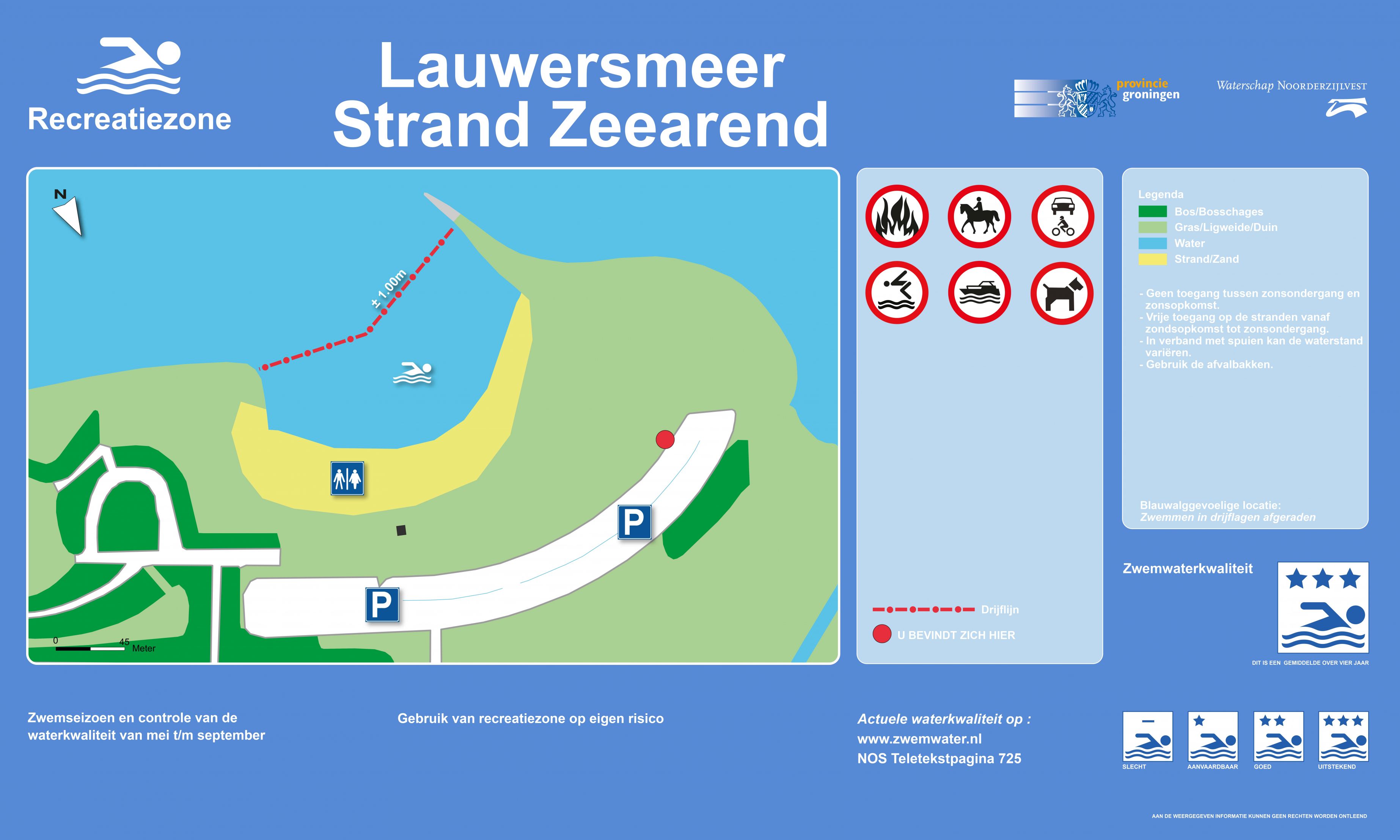 Het informatiebord bij zwemlocatie Lauwersmeer strand Zeearend