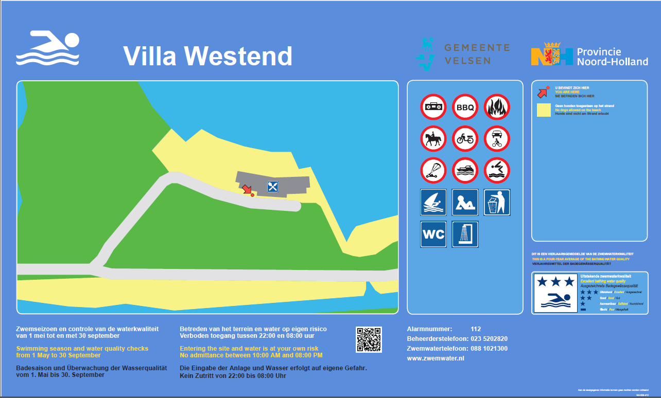 Het informatiebord bij zwemlocatie Villa Westend