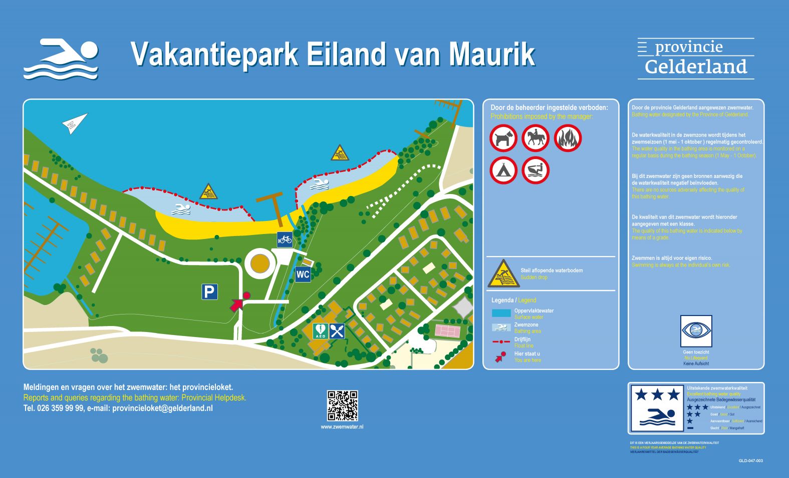 Het informatiebord bij zwemlocatie Vakantiepark Eiland van Maurik