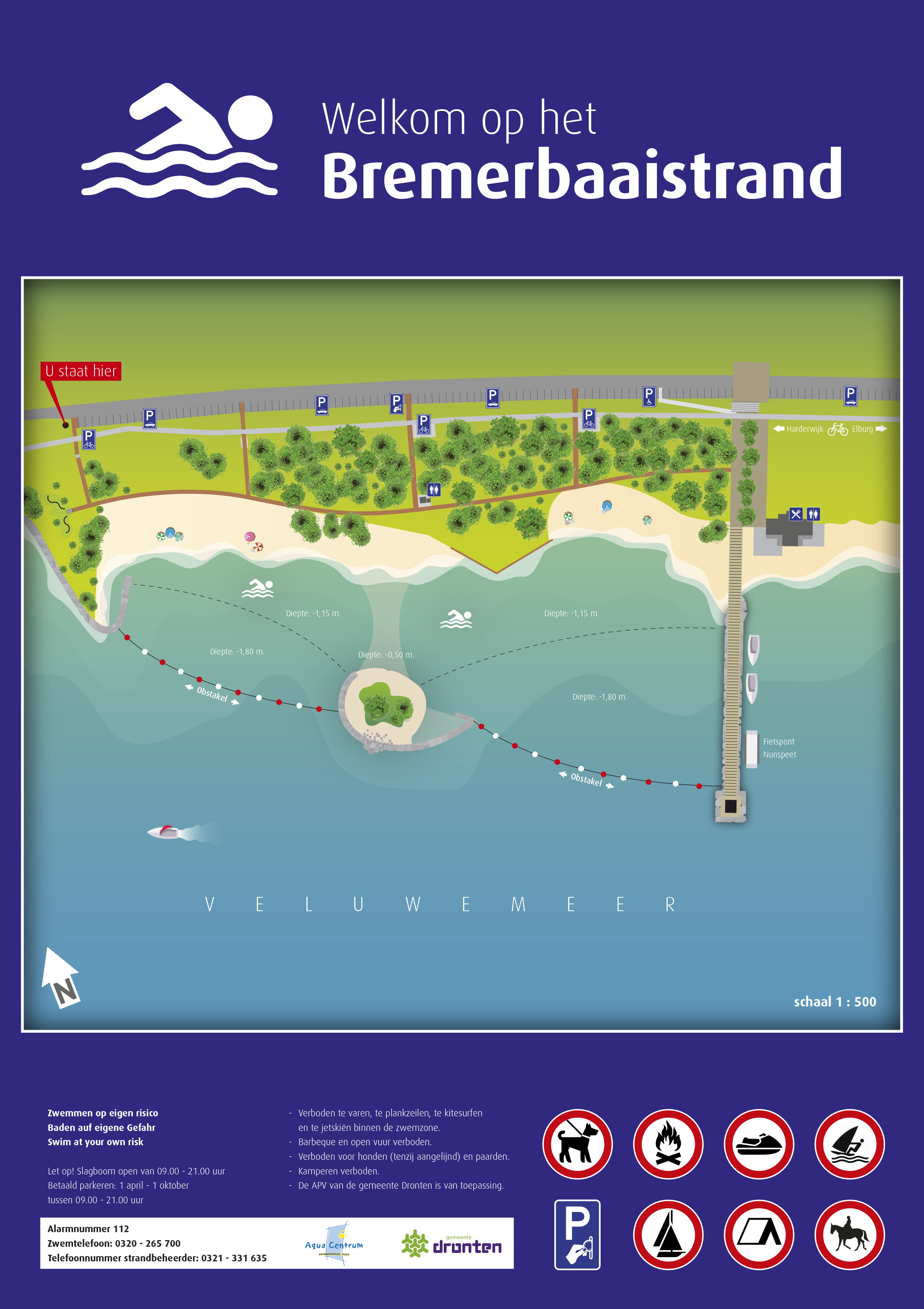 Het informatiebord bij zwemlocatie Bremerbaaistrand