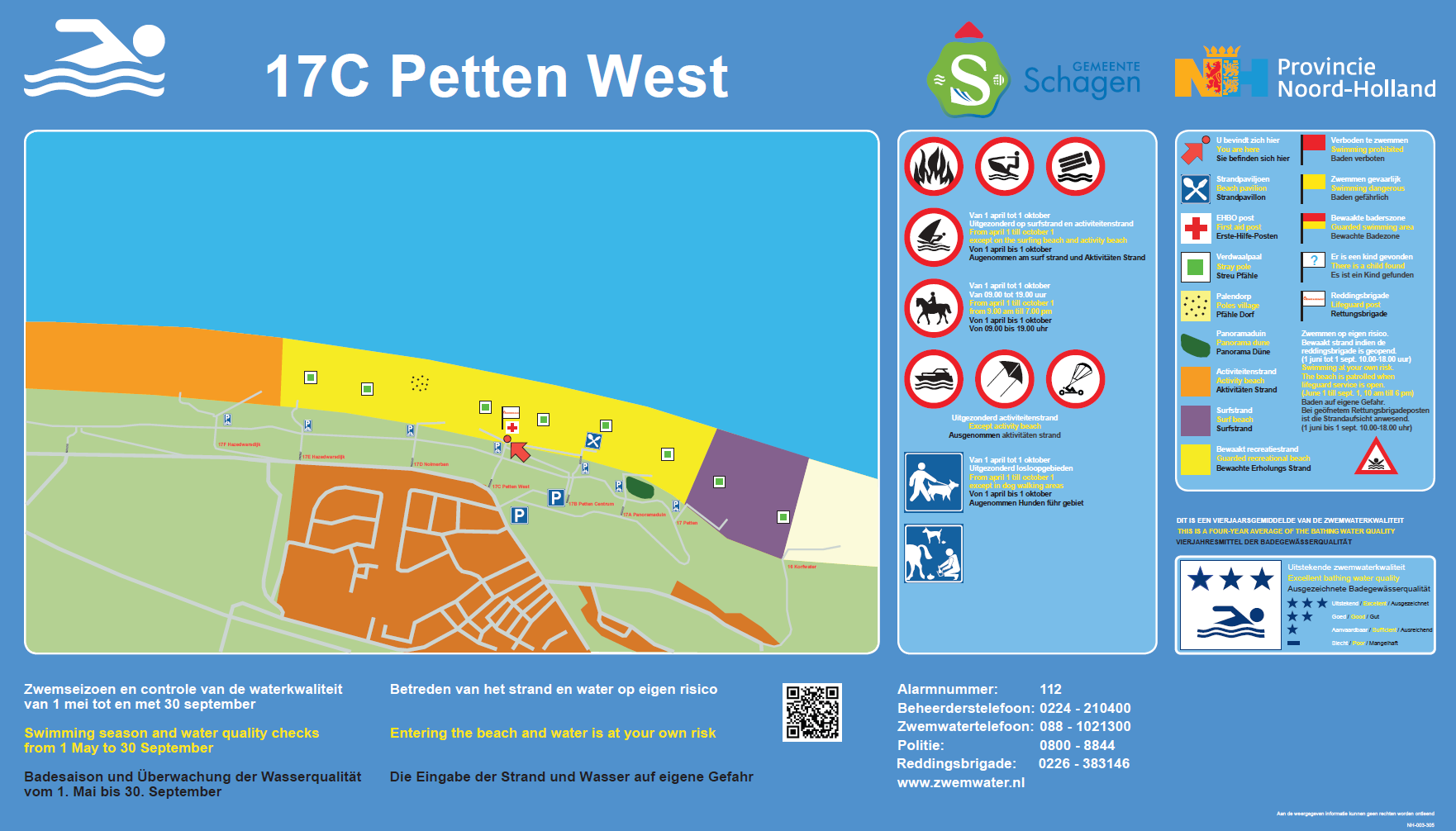 Het informatiebord bij zwemlocatie Petten West