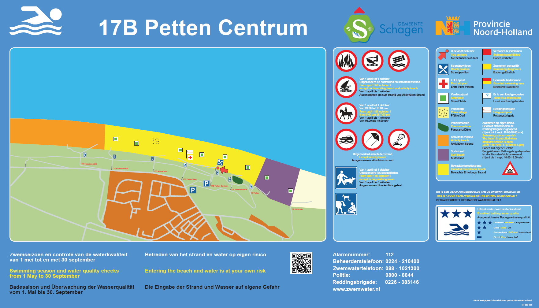 Het informatiebord bij zwemlocatie Petten Centrum