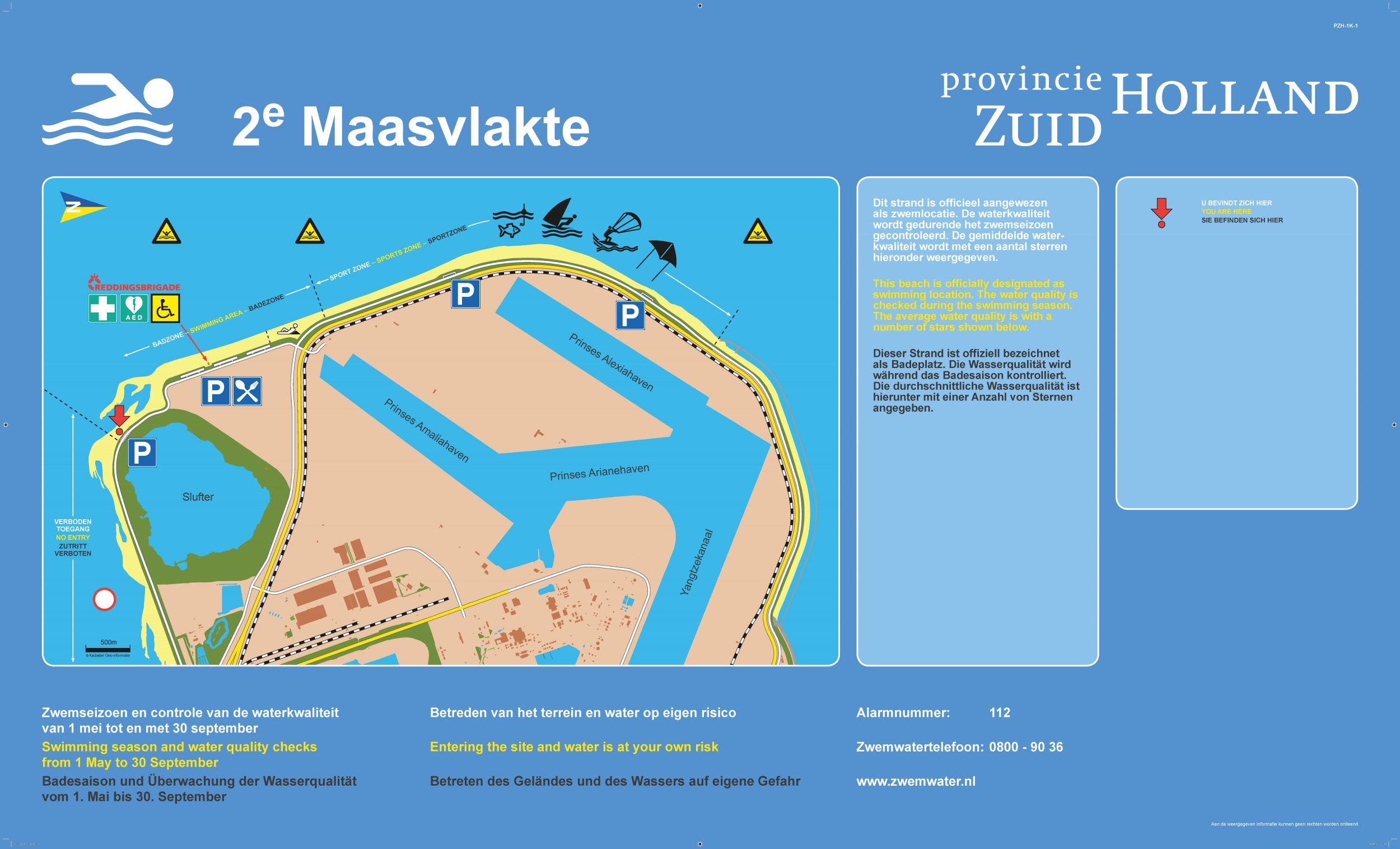 Het informatiebord bij zwemlocatie Tweede Maasvlakte