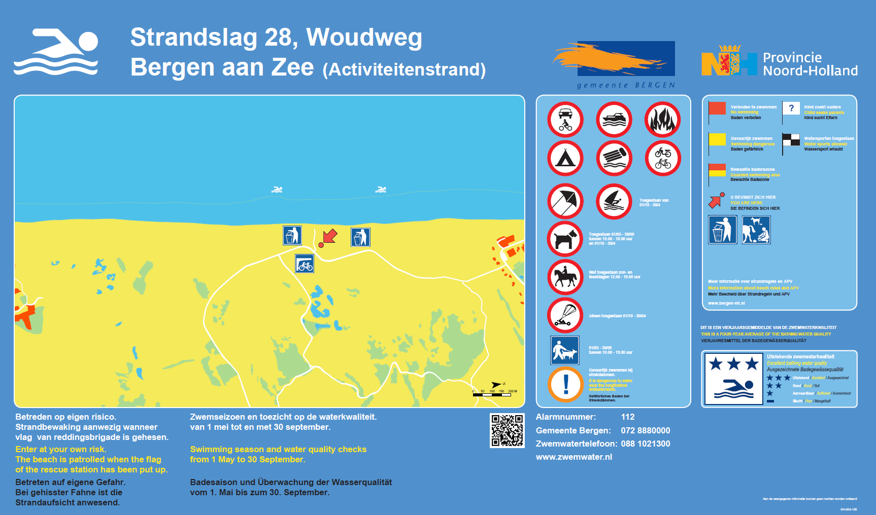 The information board at the swimming location Bergen aan Zee, Burgemeesterspaadje, Strandslag 28