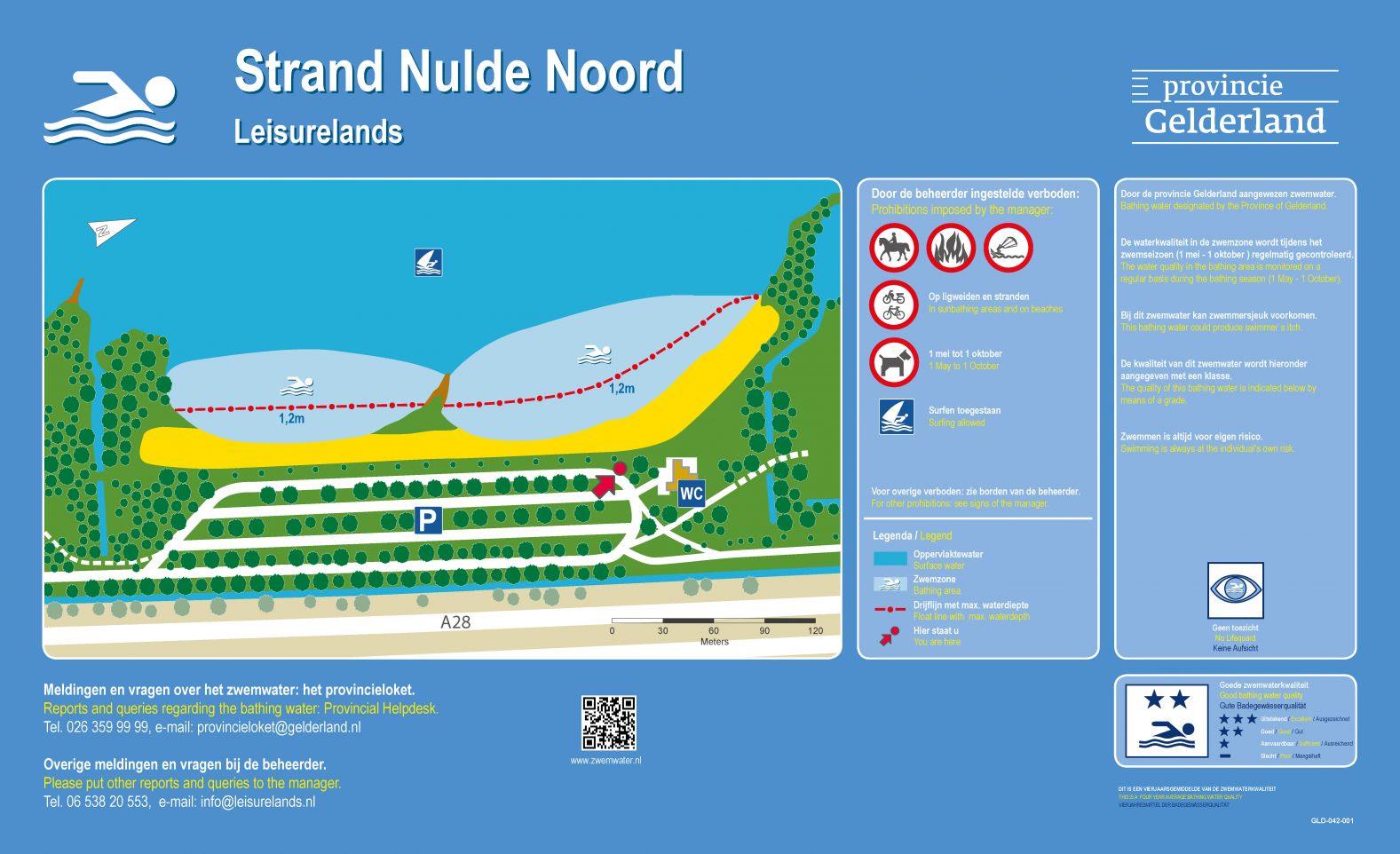 Het informatiebord bij zwemlocatie Strand Nulde Noord Leisurelands