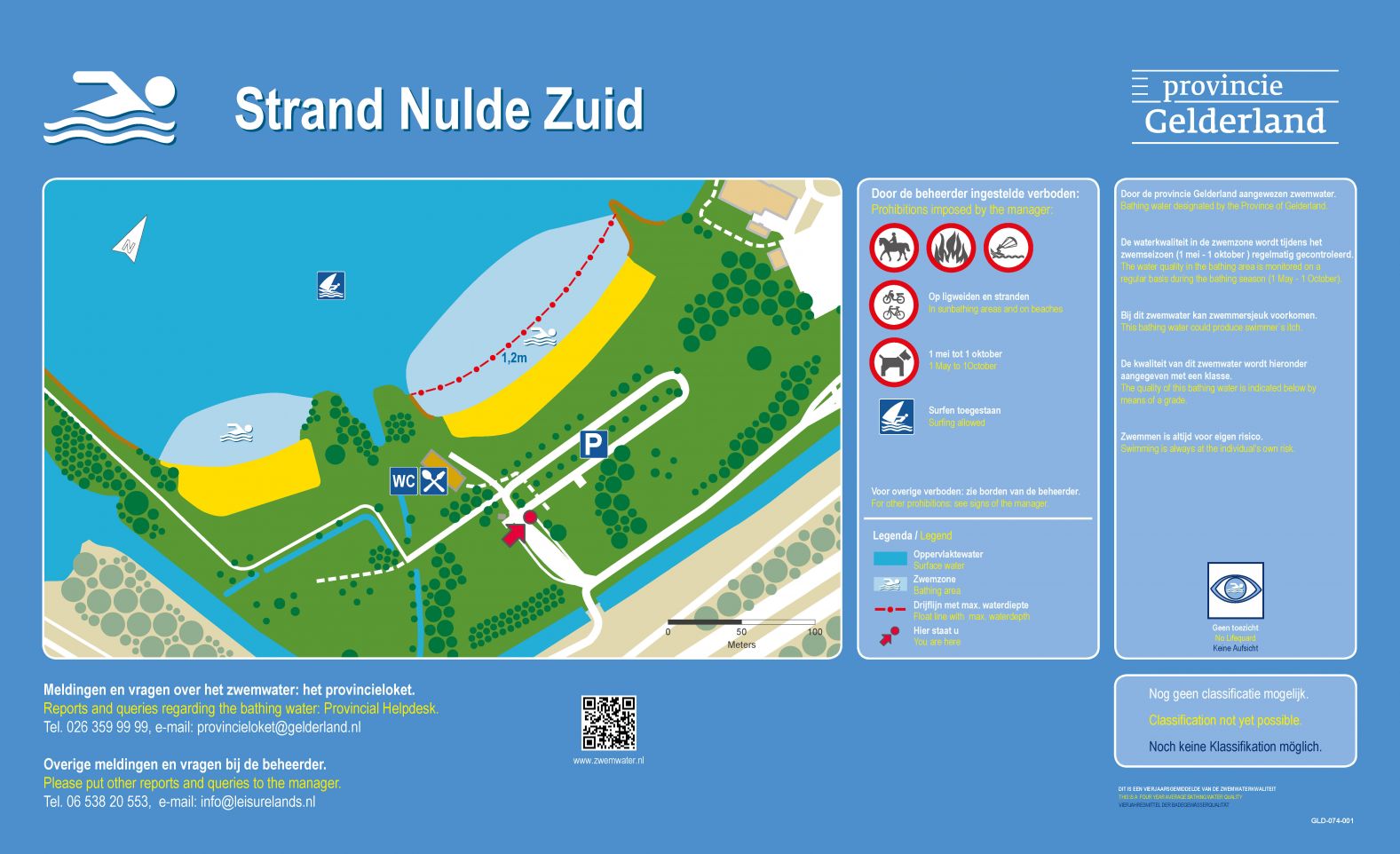 Het informatiebord bij zwemlocatie Strand Nulde Zuid