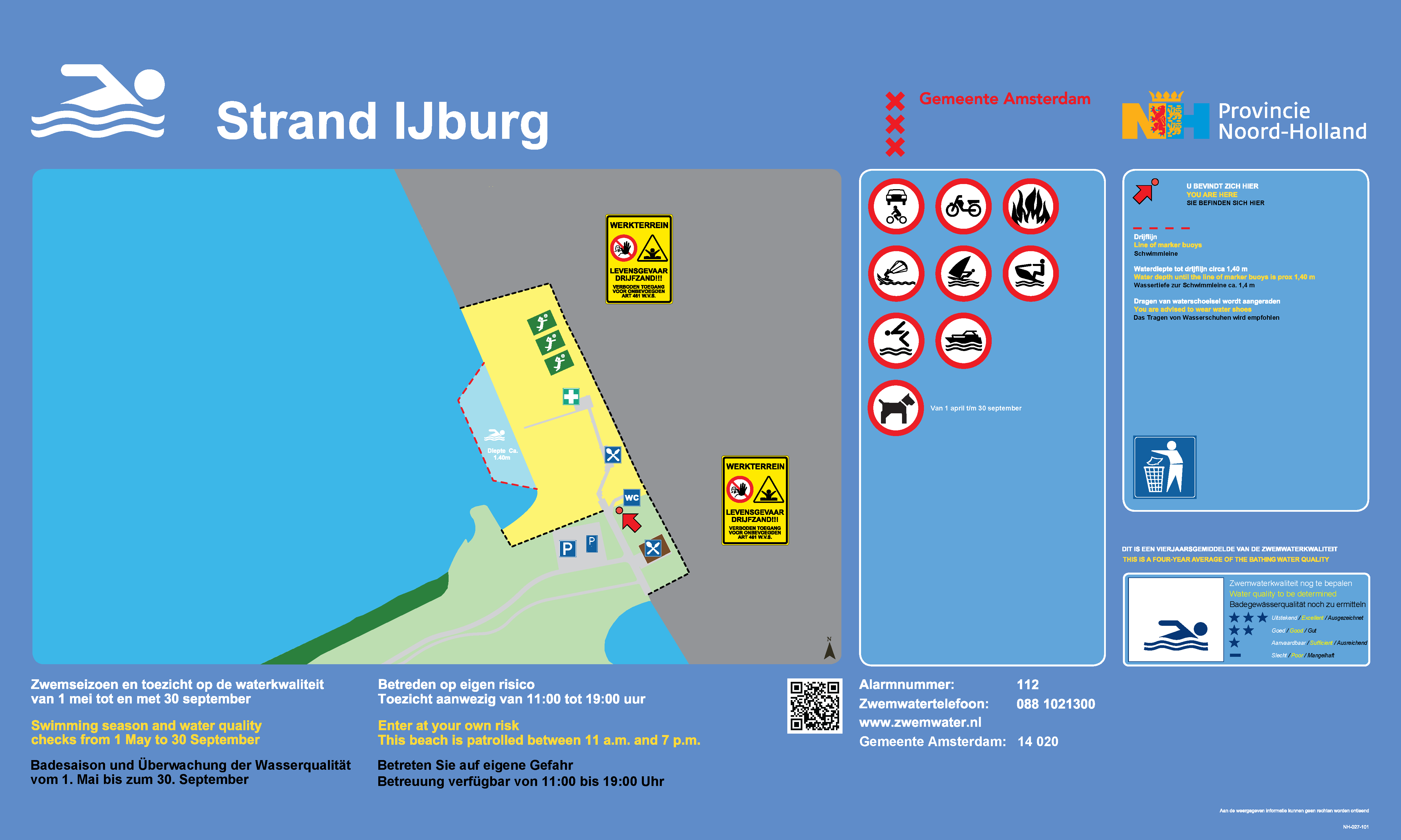 Het informatiebord bij zwemlocatie Strand IJburg