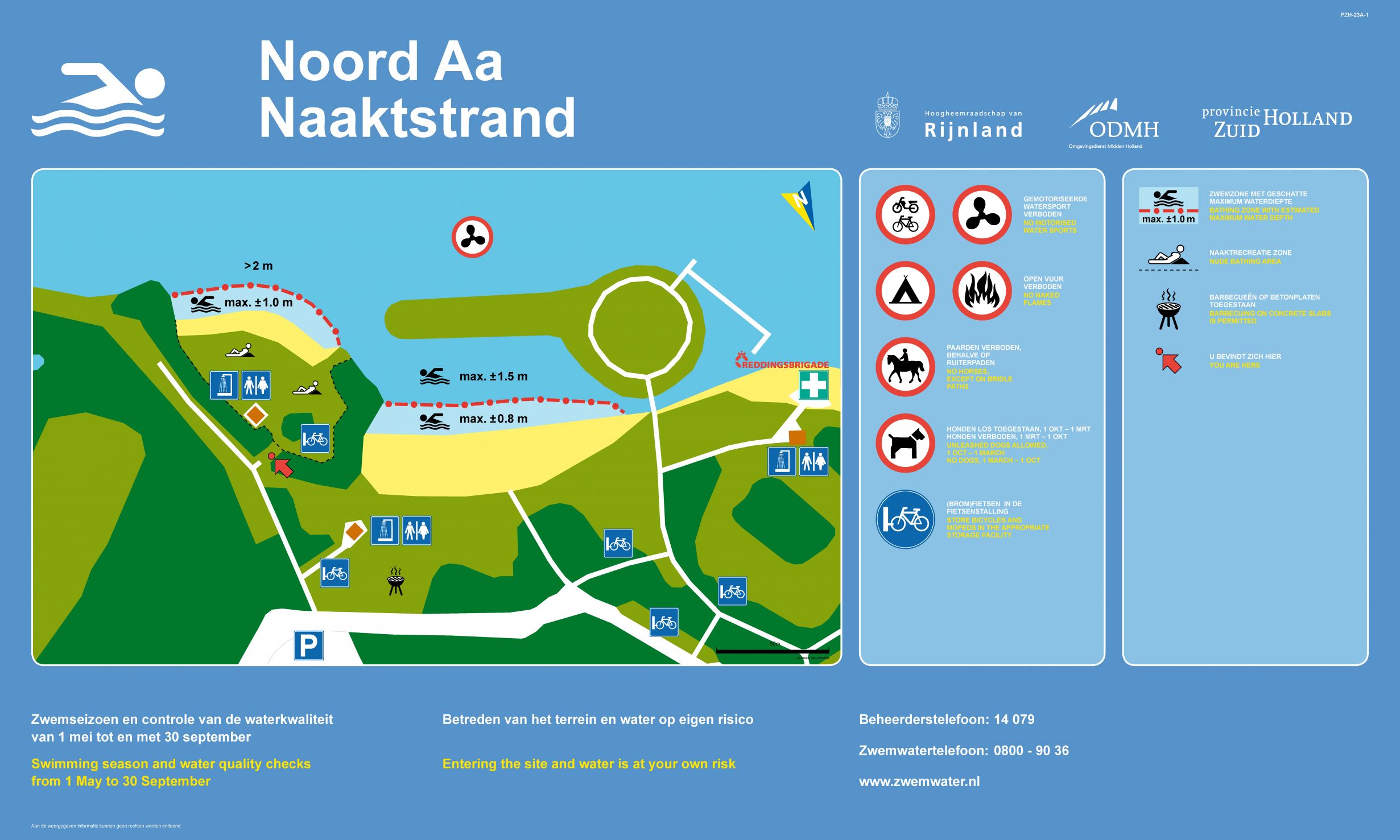 Het informatiebord bij zwemlocatie Noord Aa Naaktstrand