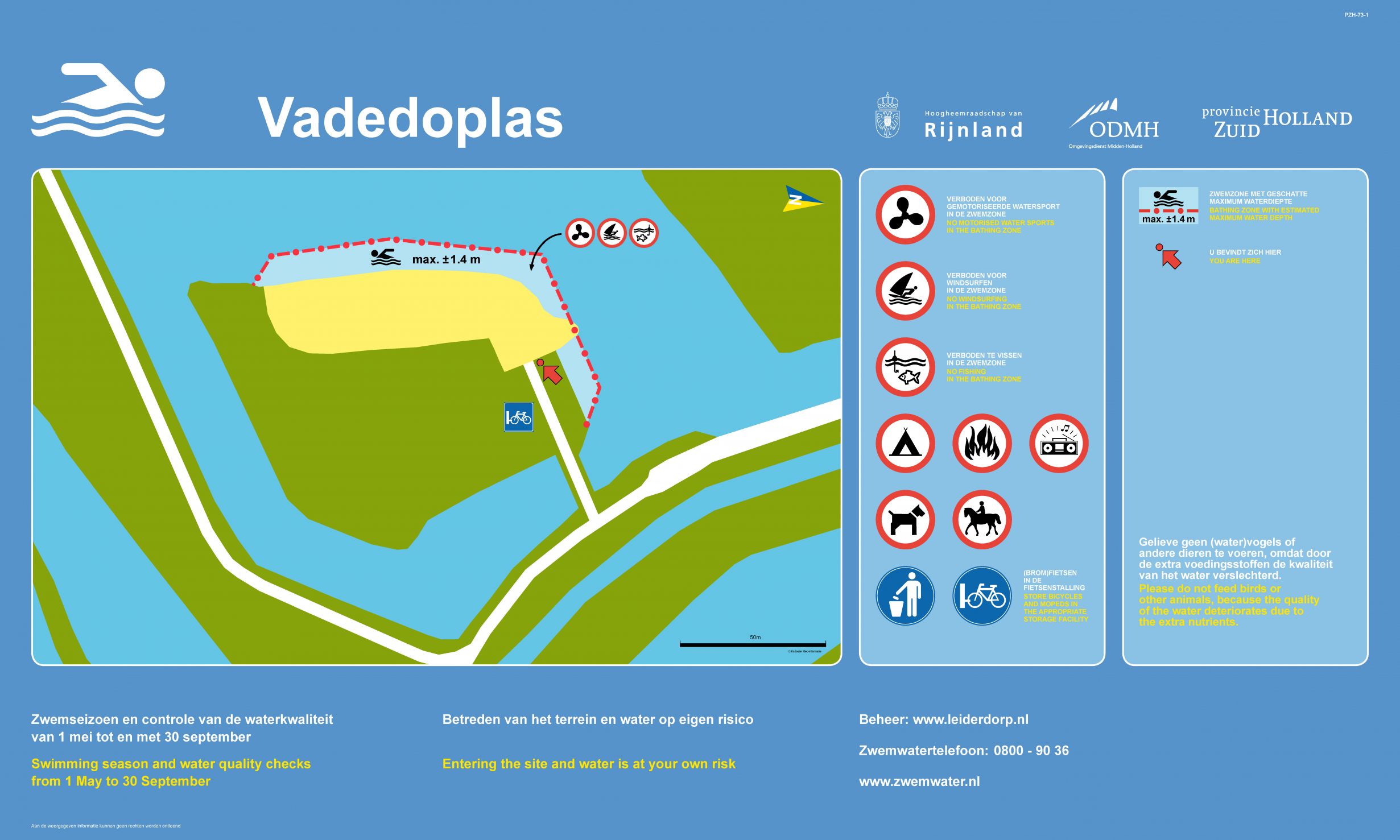 Het informatiebord bij zwemlocatie Vadedoplas