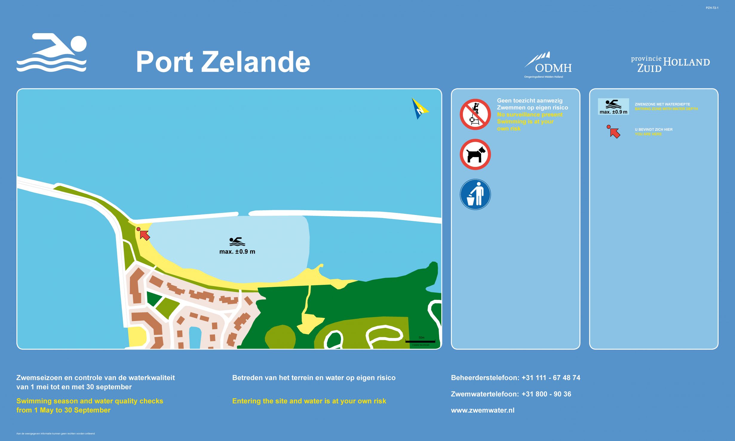 Het informatiebord bij zwemlocatie Port Zelande